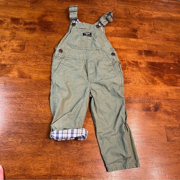 OshKosh B'gosh Other - Oshkosh green olive overalls plaid contrast size 3